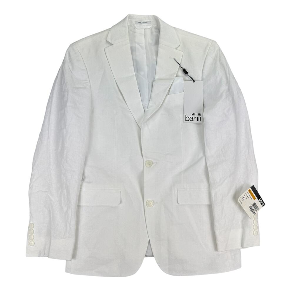 Bar III Mens Slim Fit 100% Linen Solid Suit Jacket White 36R